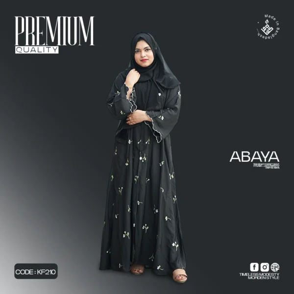 Open Button Embroidery Abaya