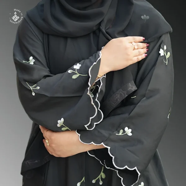 Open Button Embroidery Abaya - Image 3